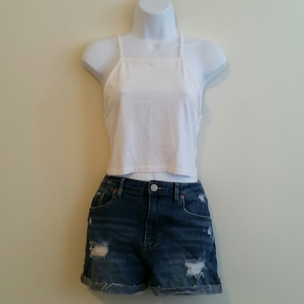 White halter crop top